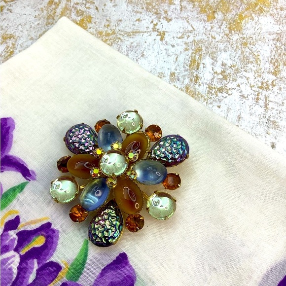 Antique Saphiret And Art Glass Brooch RARE Beauty - Picture 3 of 8